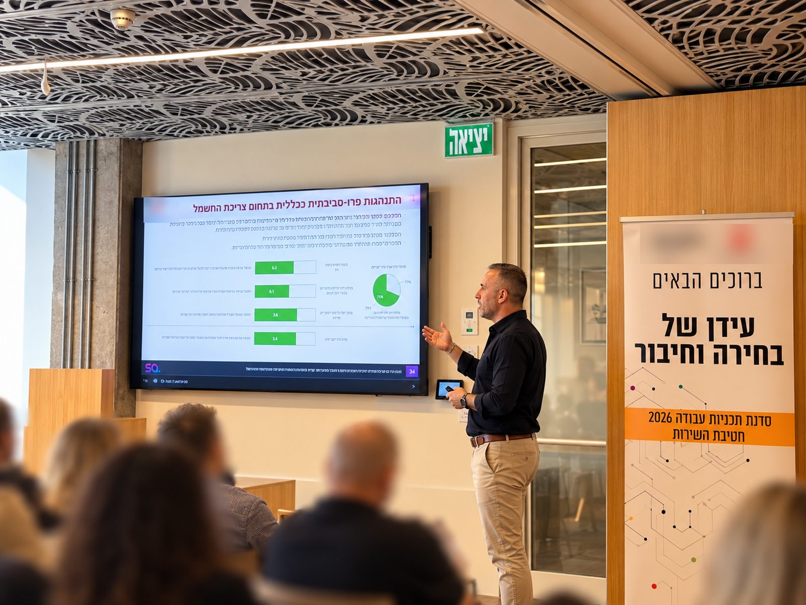 שי יהושע חיון מציג ממצאי מחקר בפני הנהלה